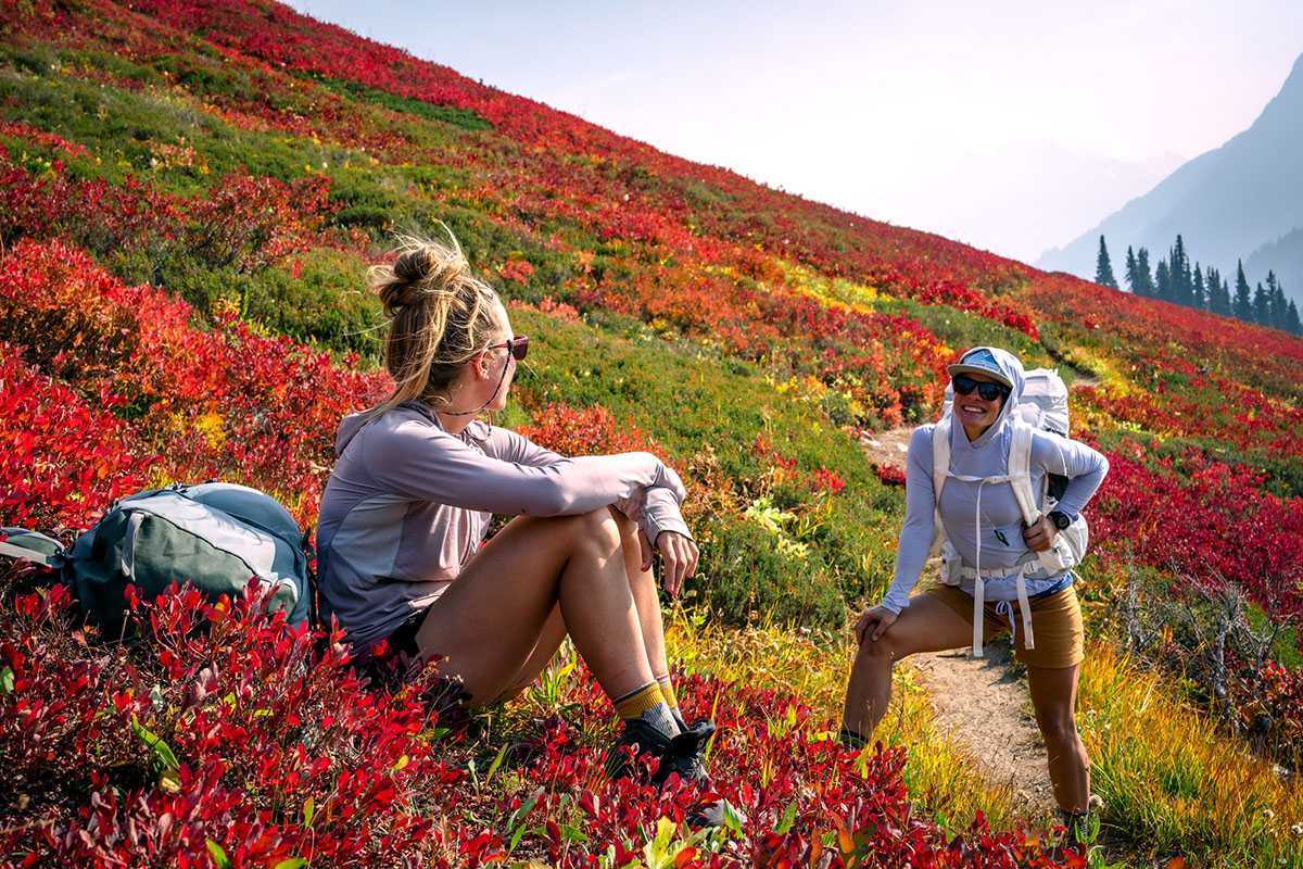 Women's hiking shorts (resting along trail)